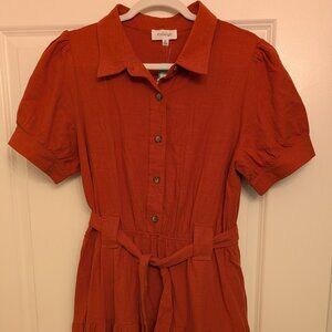 NWT Kaileigh Naturela Puff Sleeve Shirt Dress Rust Terracotta | Size XL